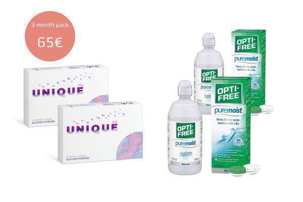 3 month pack Unique SiHy + Opti-free puremoist